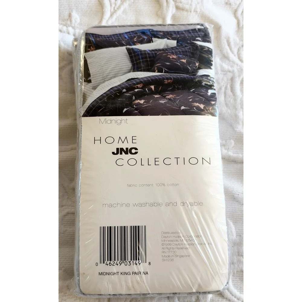 Vtg JNC Home Collection King Pillowcases Pair Midnight Stripe 100% Cotton NOS